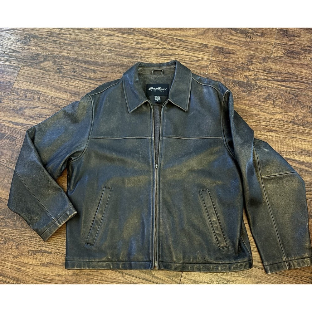 Vintage Eddie Bauer Men's Leather Bomber Jacket Medium Brown Distressed